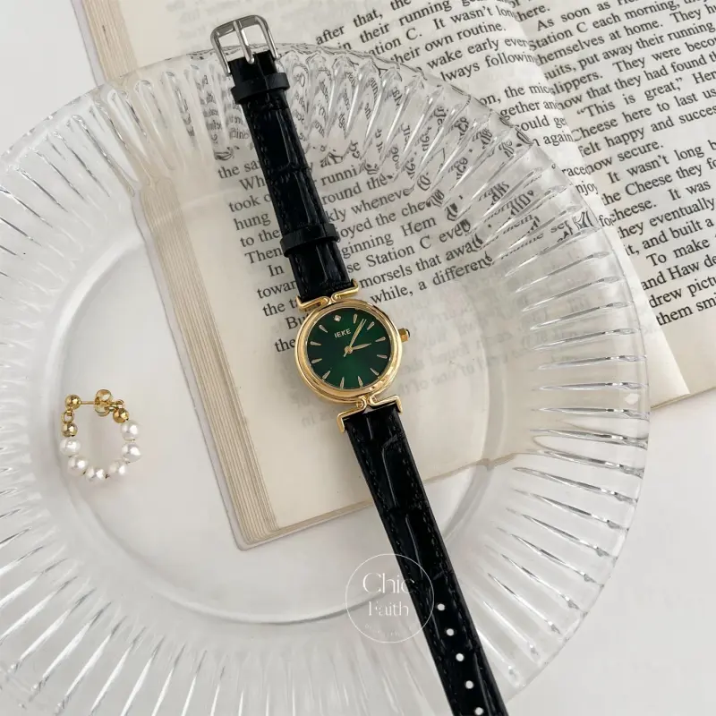 Classic Small Face Round Dial Women's Watch Black Genuine Leather Strap Ladies Watch