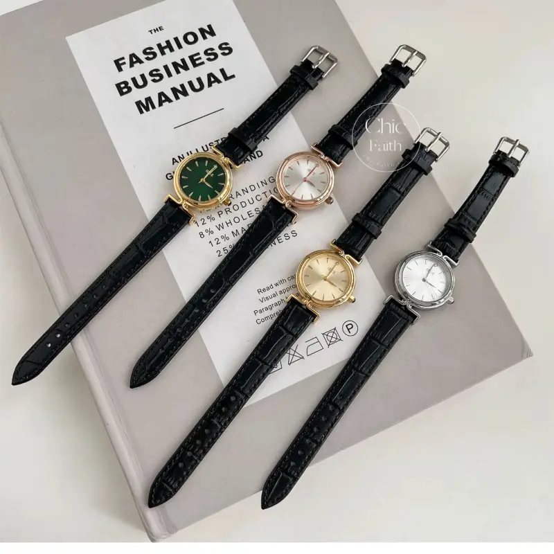 Classic Small Face Round Dial Women's Watch Black Genuine Leather Strap Ladies Watch
