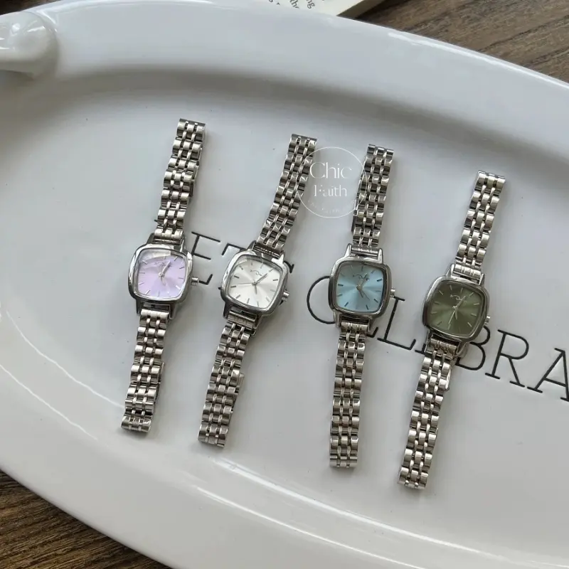 Elegant Purple/White/Green/Blue Square Dial Women's Watch Stainless Steel Bracelet Ladies Watch