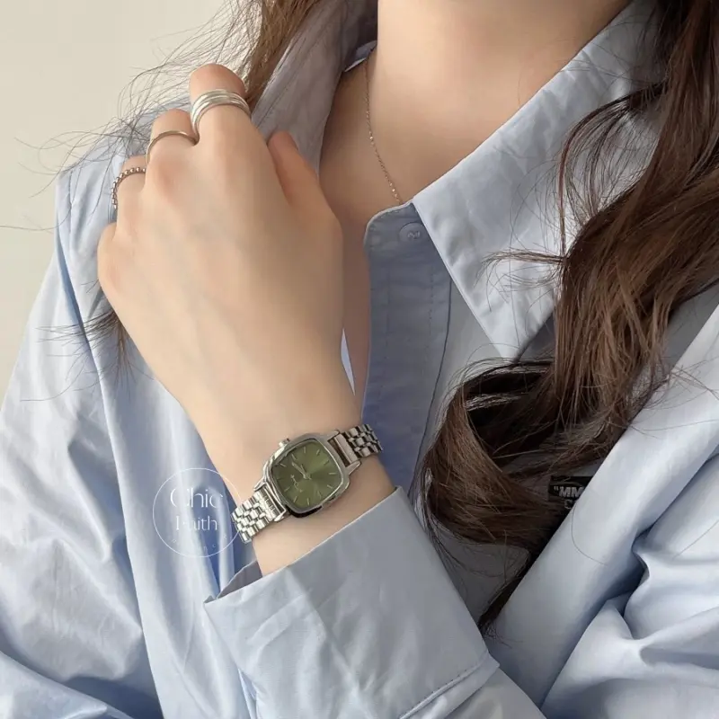 Elegant Purple/White/Green/Blue Square Dial Women's Watch Stainless Steel Bracelet Ladies Watch