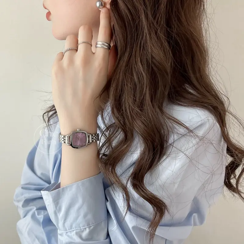 Elegant Purple/White/Green/Blue Square Dial Women's Watch Stainless Steel Bracelet Ladies Watch