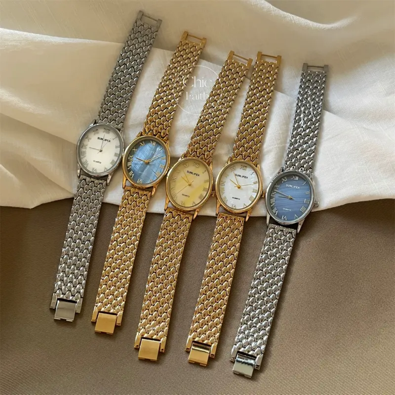 Classic Gold/Silver Big Round Face Women's Watch Stainless Steel Bracelet Watch for Women