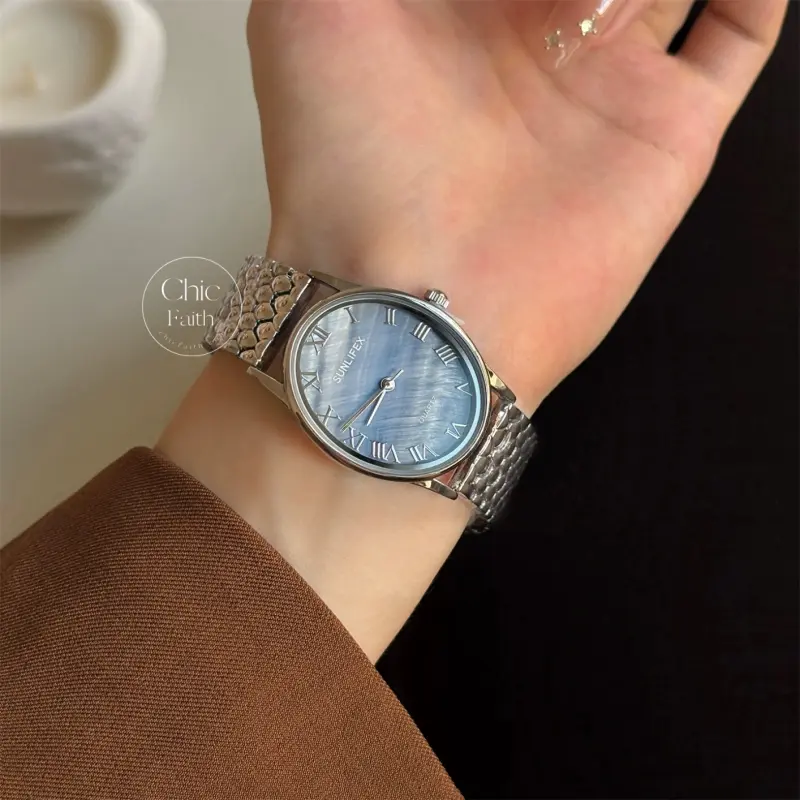 Classic Gold/Silver Big Round Face Women's Watch Stainless Steel Bracelet Watch for Women