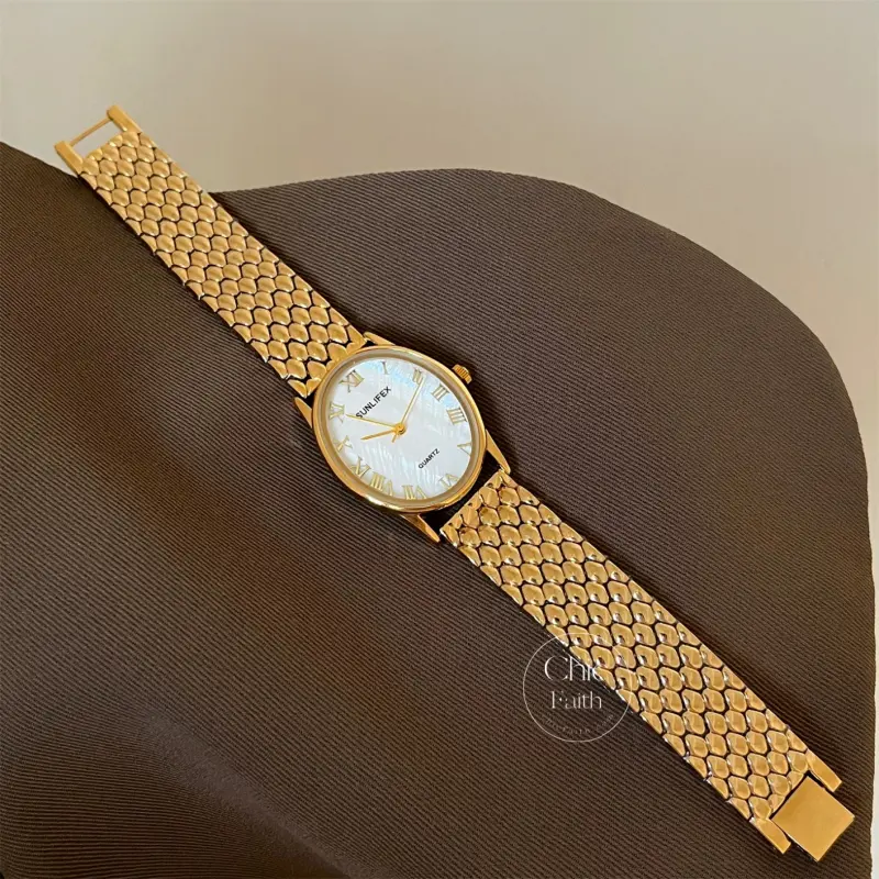 Classic Gold/Silver Big Round Face Women's Watch Stainless Steel Bracelet Watch for Women