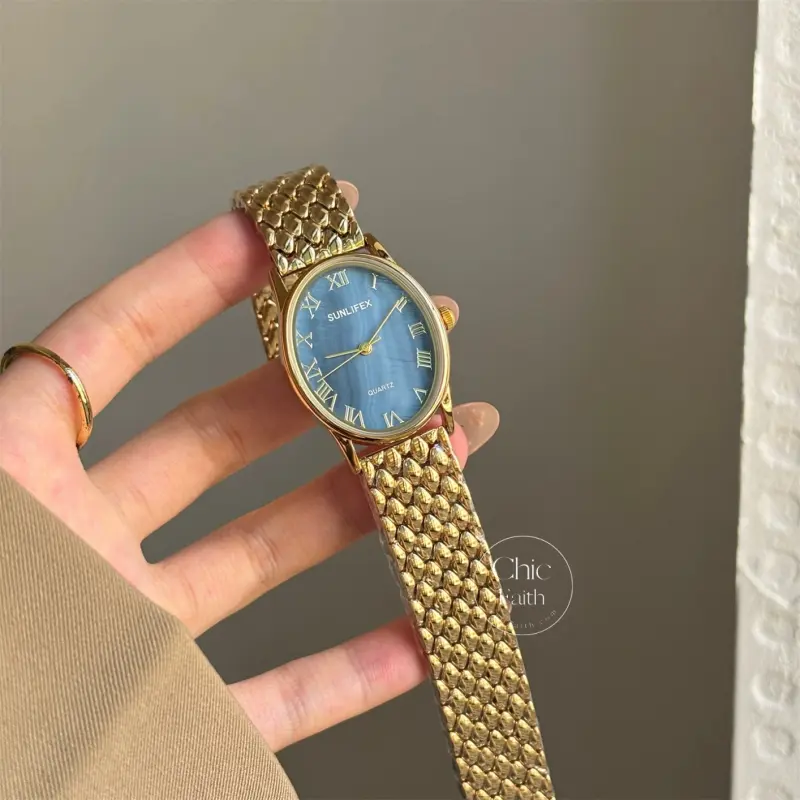 Classic Gold/Silver Big Round Face Women's Watch Stainless Steel Bracelet Watch for Women