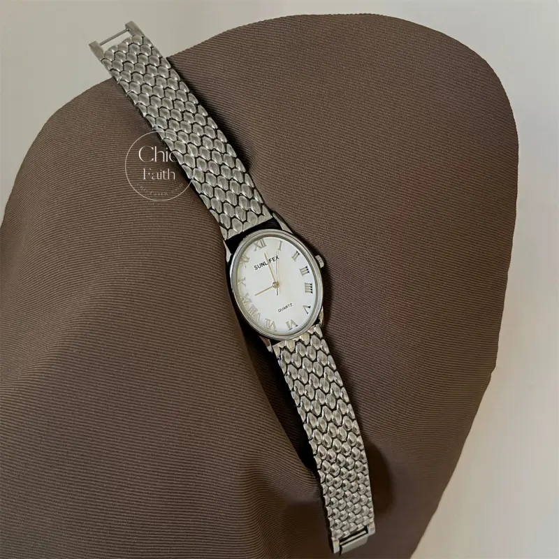 Classic Gold/Silver Big Round Face Women's Watch Stainless Steel Bracelet Watch for Women