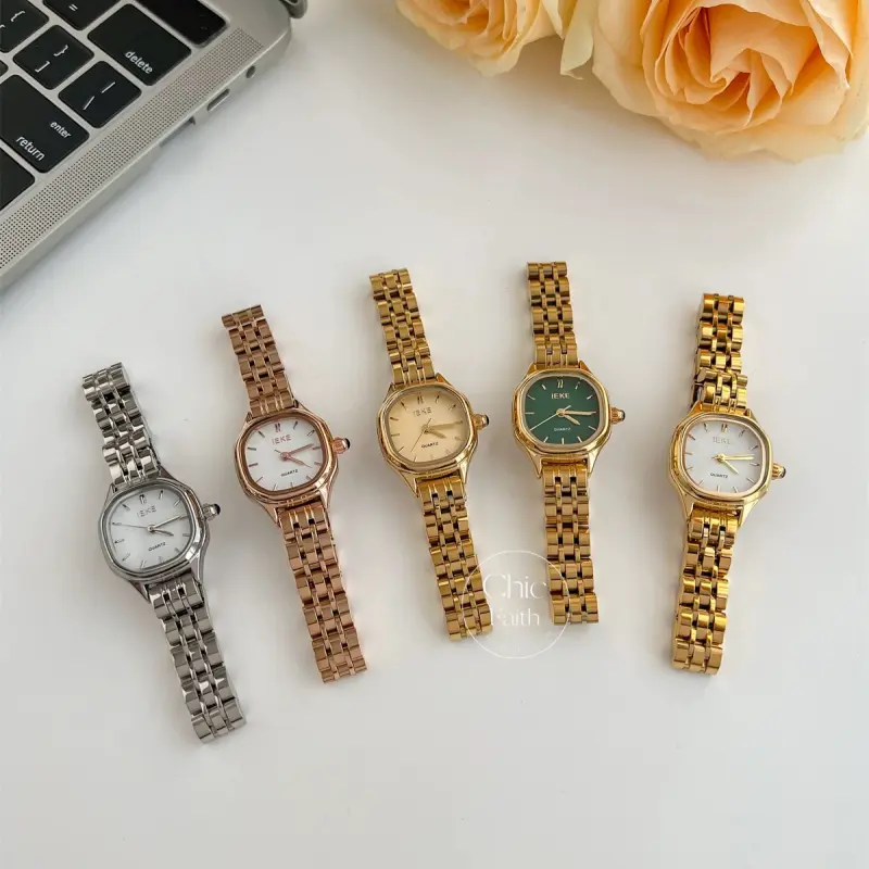 Vintage-Inspired Emerland Green Dial Gold/Silver Bracelet Women's Watch