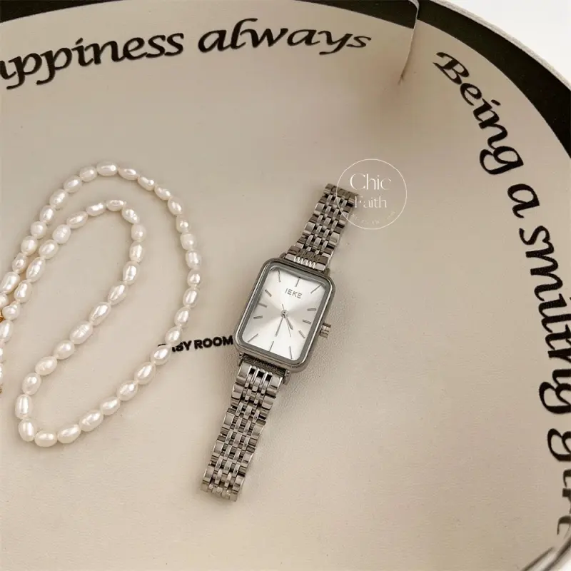 Classic Rectangular Face Women's Watch Gold/Silver Bracelet Ladies Watch