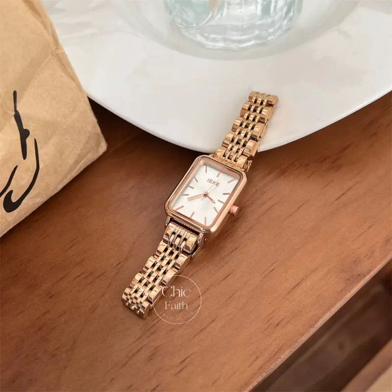 Classic Rectangular Face Women's Watch Gold/Silver Bracelet Ladies Watch