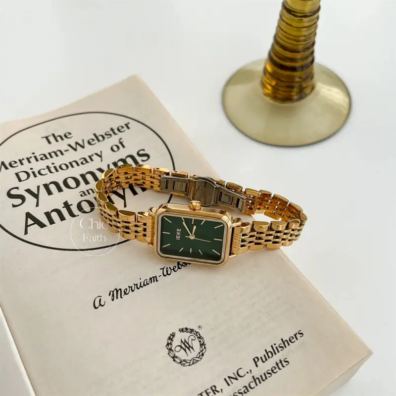 Classic Rectangular Face Women's Watch Gold/Silver Bracelet Ladies Watch