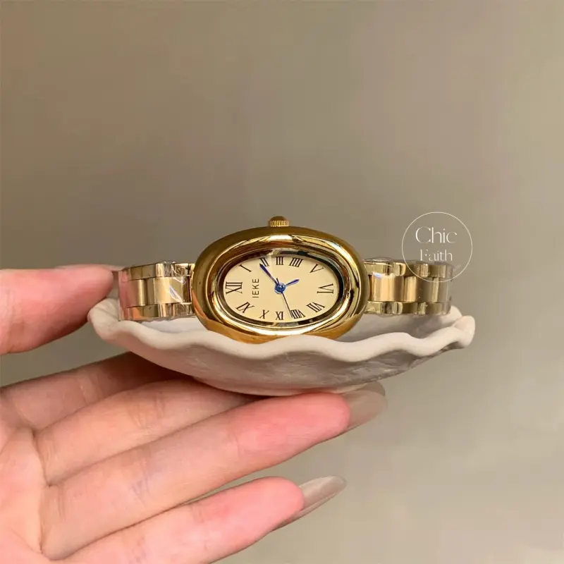 Vintage-Inspired Gold/Silver Oval Face Roman Numeral Women's Watch