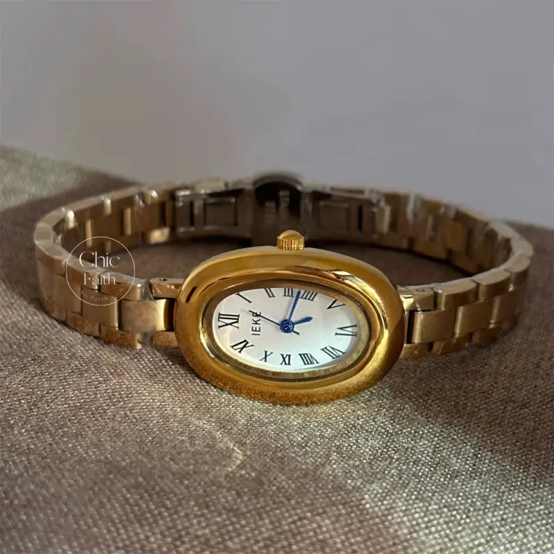 Vintage-Inspired Gold/Silver Oval Face Roman Numeral Women's Watch