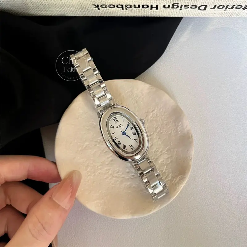 Vintage-Inspired Gold/Silver Oval Face Roman Numeral Women's Watch