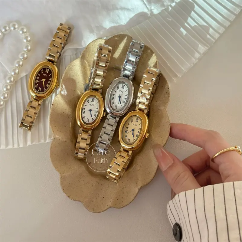Vintage-Inspired Gold/Silver Oval Face Roman Numeral Women's Watch