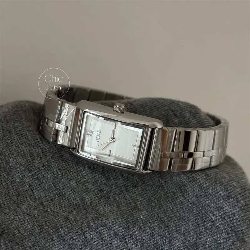 Minimalist Gold/Silver Burgundy Dial Rectangle Face Bracelet Watch for Women