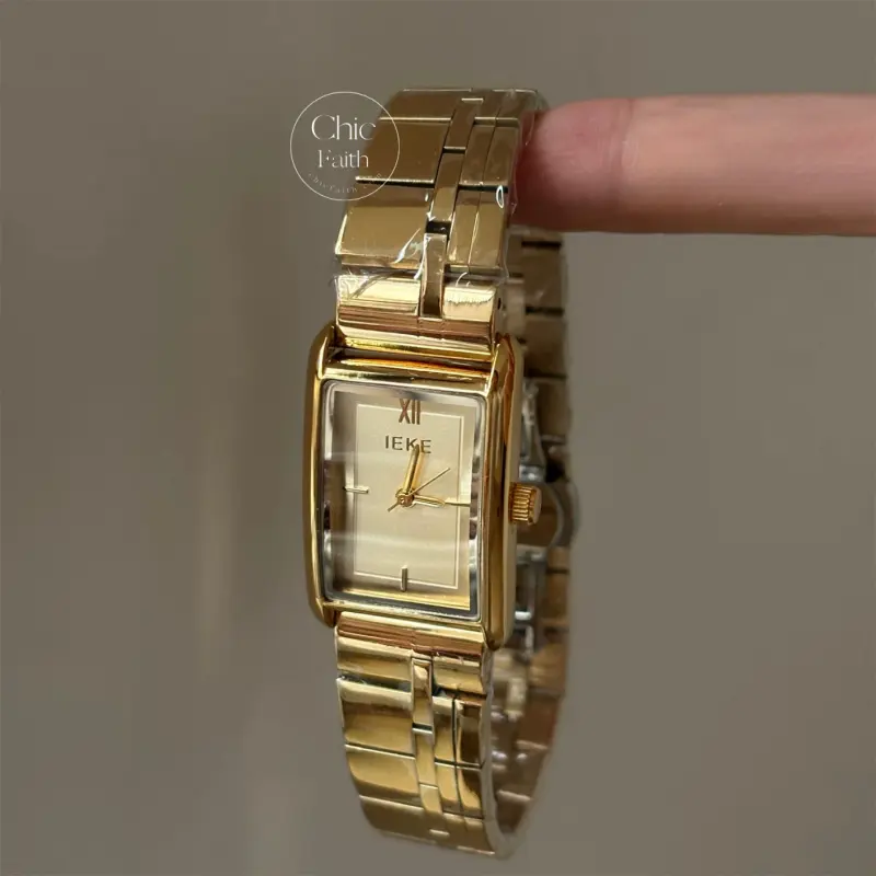 Minimalist Gold/Silver Burgundy Dial Rectangle Face Bracelet Watch for Women
