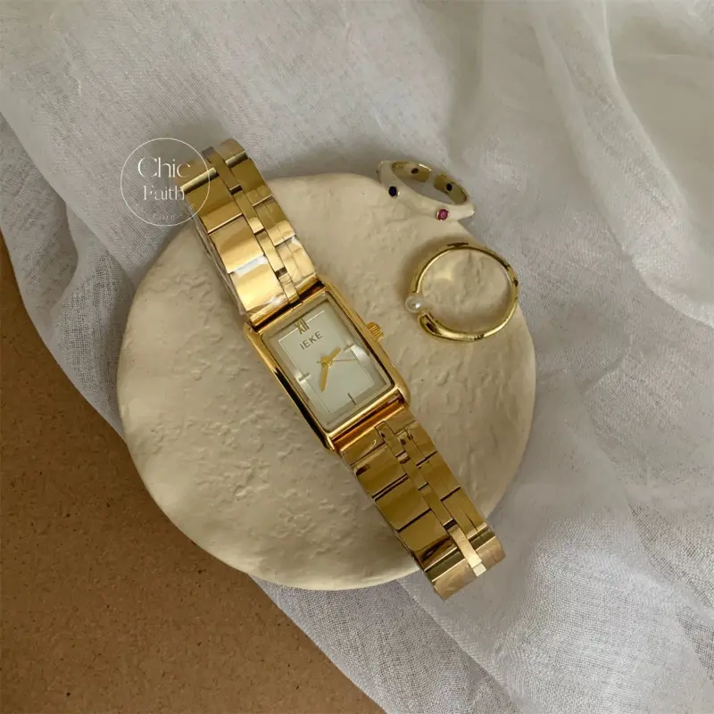 Minimalist Gold/Silver Burgundy Dial Rectangle Face Bracelet Watch for Women