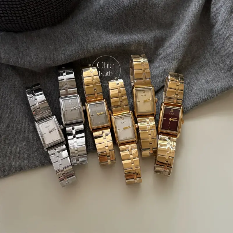 Minimalist Gold/Silver Burgundy Dial Rectangle Face Bracelet Watch for Women