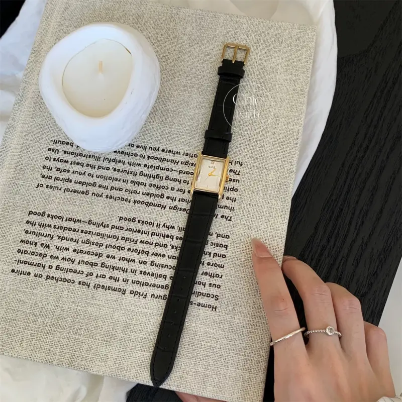 Classic Burgundy Dial Ladies Watch Black Leather Strap Women's Watch