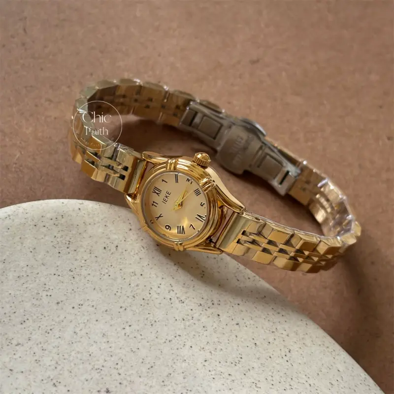 Vintage-Inspired Gold/Silver Round Small Face Bracelet Watch for Women