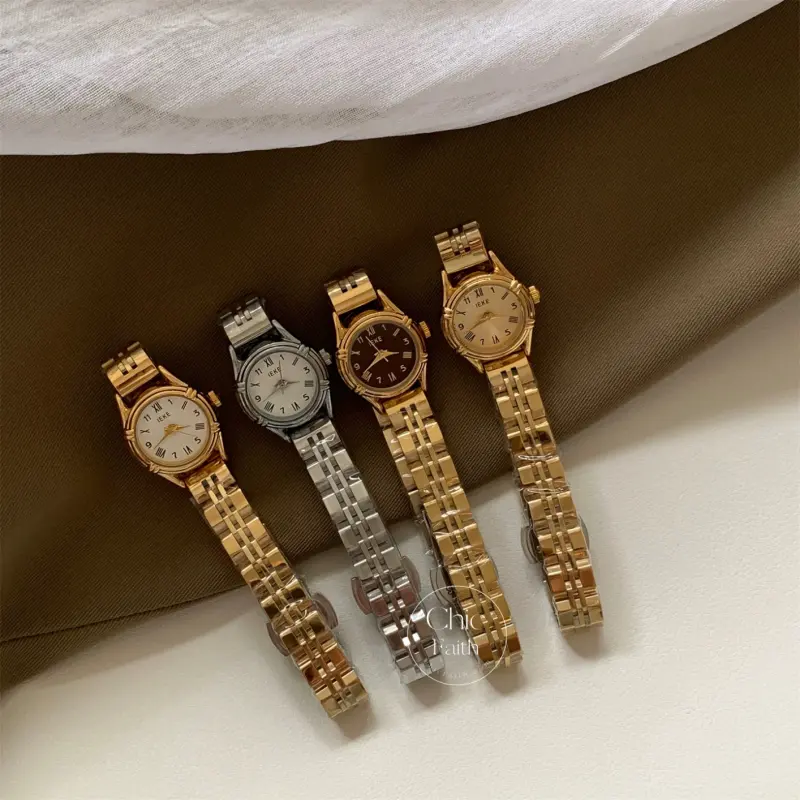 Vintage-Inspired Gold/Silver Round Small Face Bracelet Watch for Women