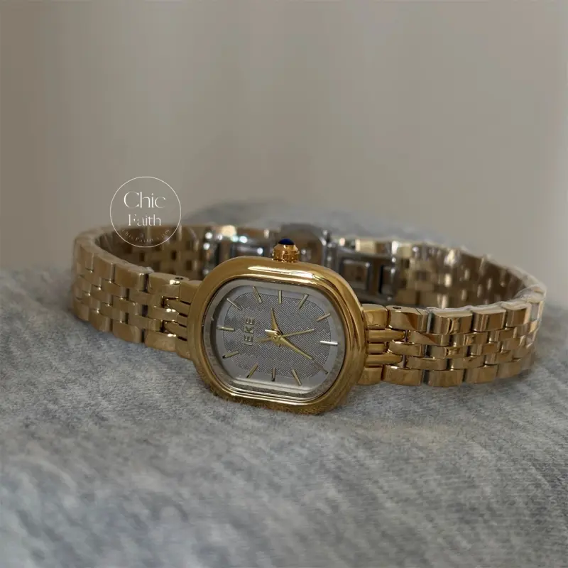 Chic Gold/Silver Oval Face Women's Watch Wavy Pattern Dial Bracelet Watch