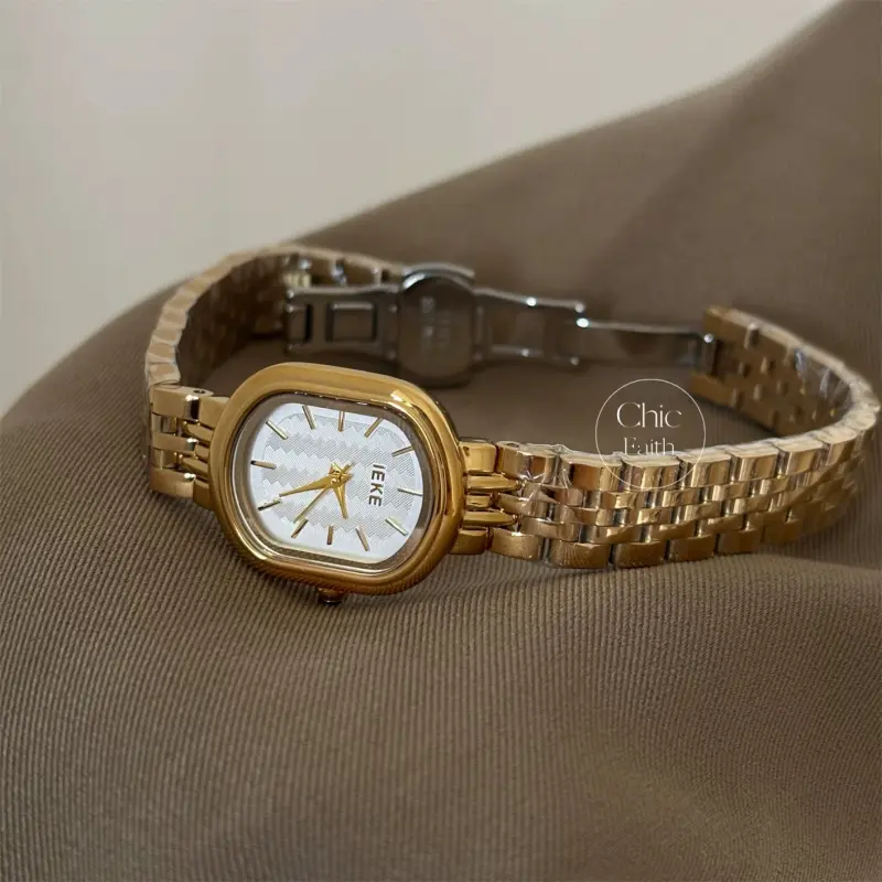 Chic Gold/Silver Oval Face Women's Watch Wavy Pattern Dial Bracelet Watch