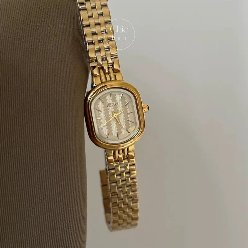 Chic Gold/Silver Oval Face Women's Watch Wavy Pattern Dial Bracelet Watch