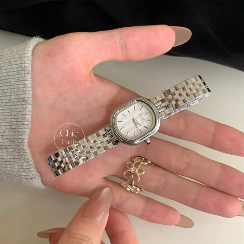 Chic Gold/Silver Oval Face Women's Watch Wavy Pattern Dial Bracelet Watch