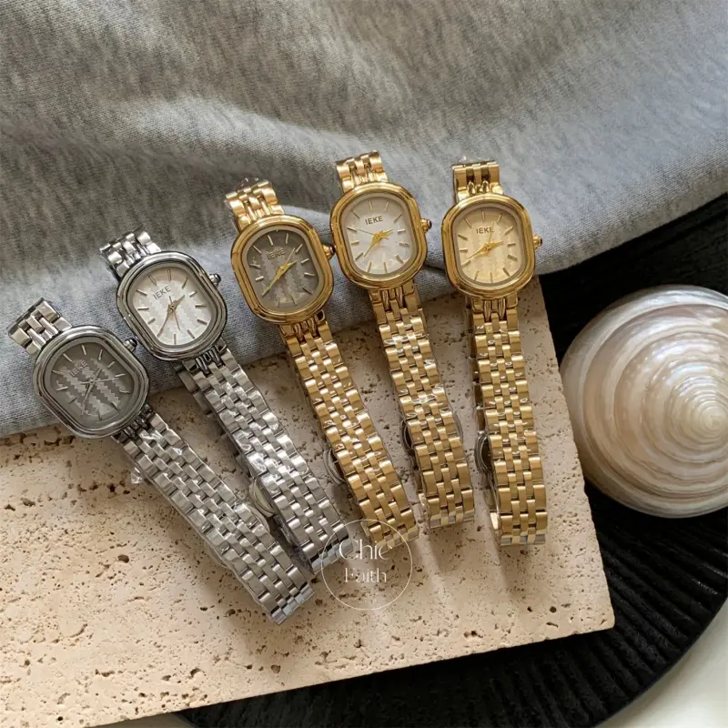 Chic Gold/Silver Oval Face Women's Watch Wavy Pattern Dial Bracelet Watch