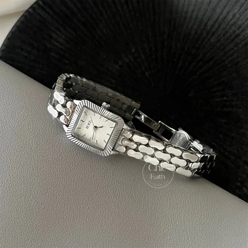Classic Gold/Silver Rectangle Face Watch Wavy Pattern Bracelet Ladies Watch