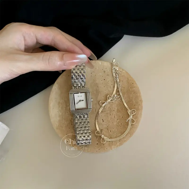 Minimalist Gold/Silver Square Face Stainless Steel Watch for Women