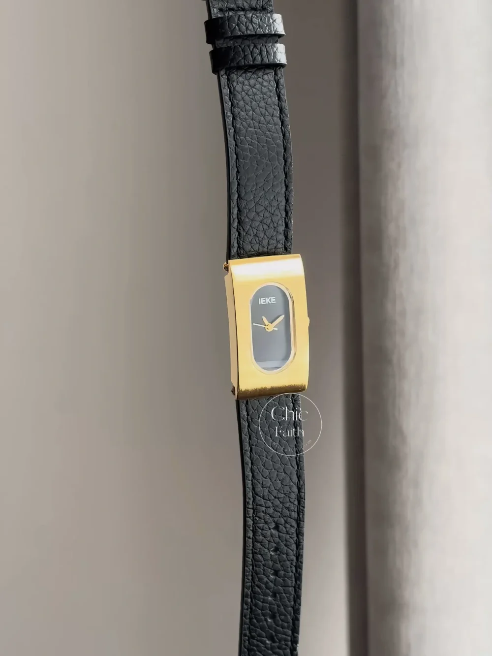 Classic Gold Watch Square Face Black Leather Watch for Women