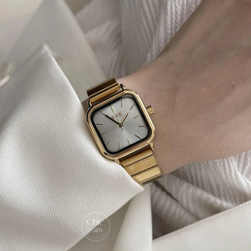 Retro Green/Rose Gold/Silver/Gold/Blue Square Stainless Steel Watch for Women