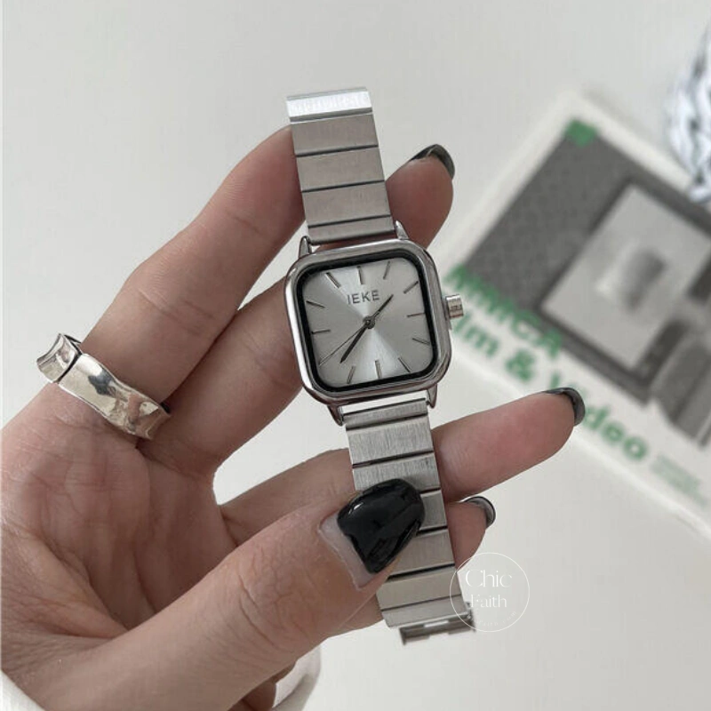 Retro Green/Rose Gold/Silver/Gold/Blue Square Stainless Steel Watch for Women