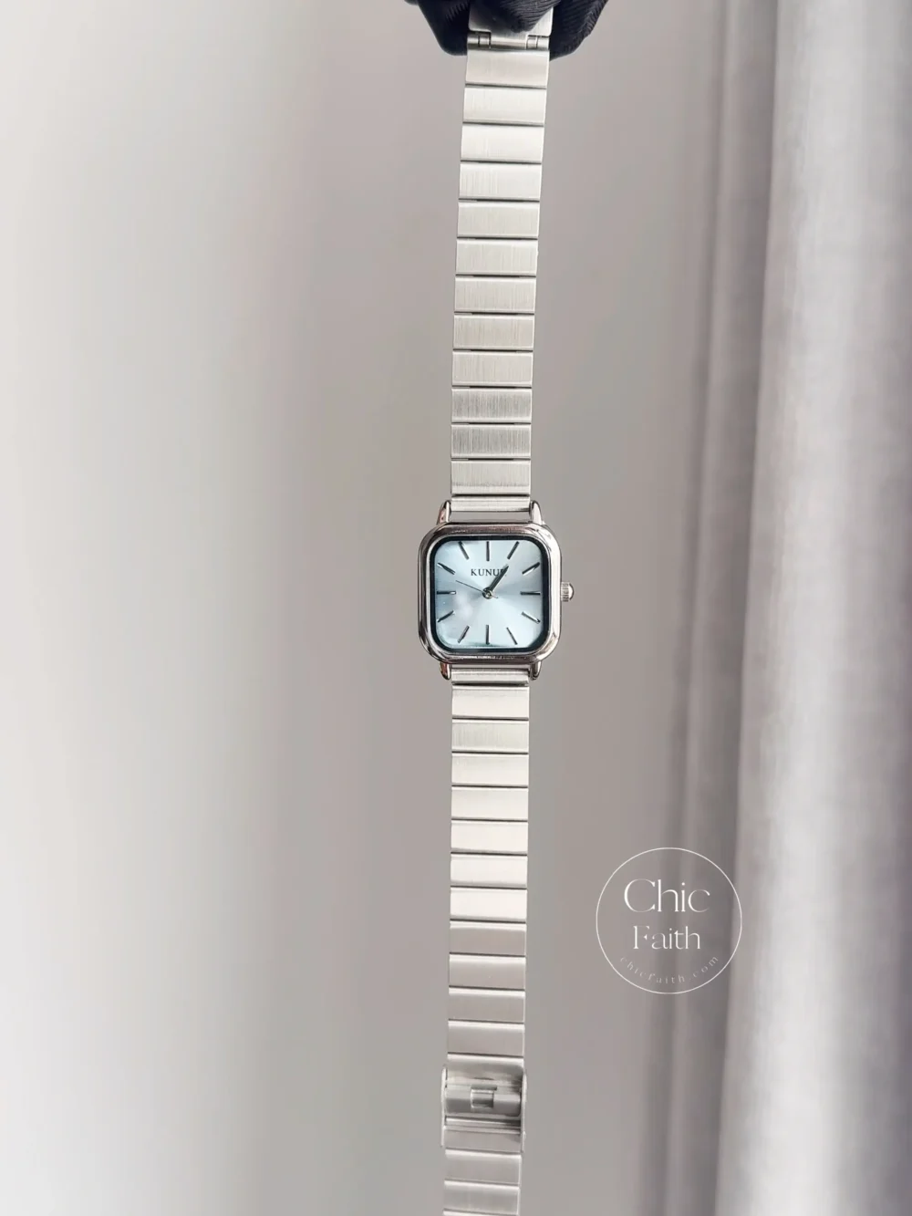 Minimalist Purple/Blue Square Face Silver Bracelet Watch for Women