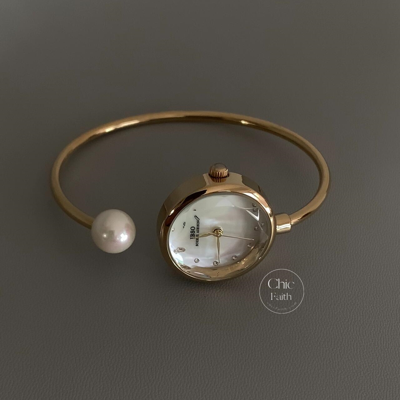 Elegant Blue Mother of Pearl Dial Watch Round Face Silver Ladies Bangle Watch