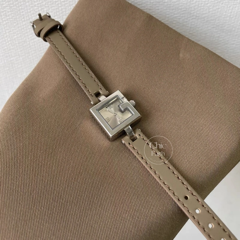 Minimalist Gold Square Face Leather Watch for Women
