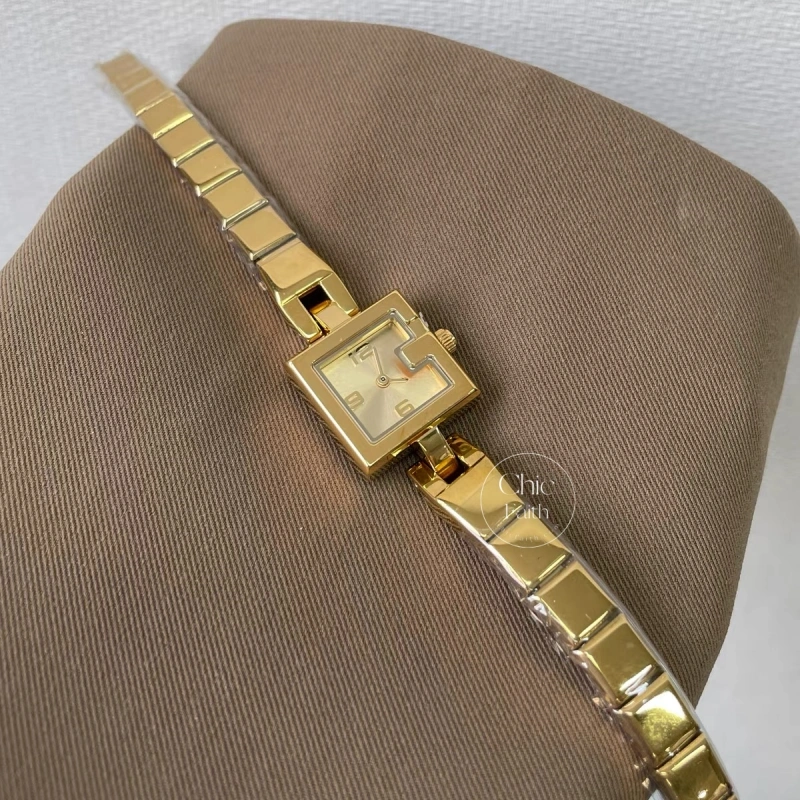 Minimalist Gold Square Face Leather Watch for Women