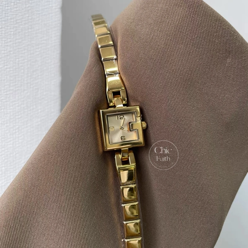 Minimalist Gold Square Face Leather Watch for Women
