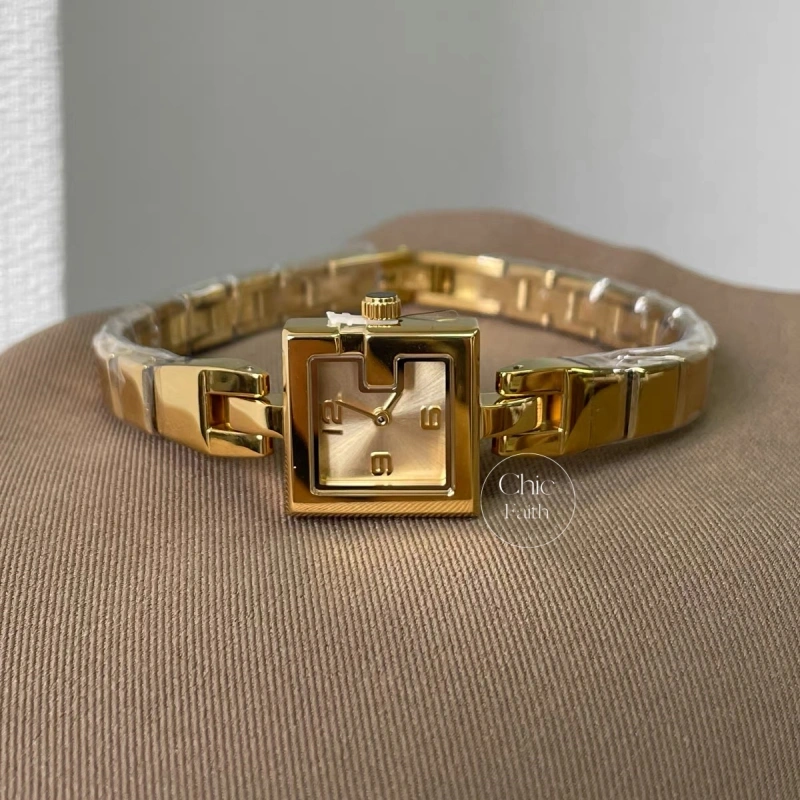 Minimalist Gold Square Face Leather Watch for Women