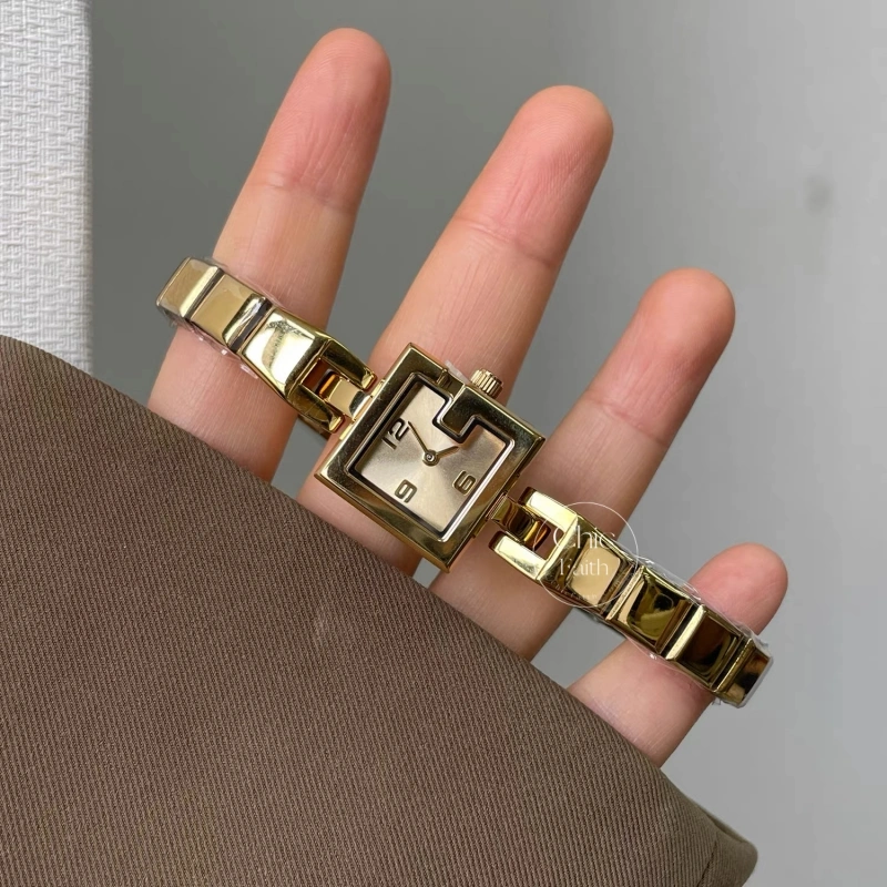 Minimalist Gold Square Face Leather Watch for Women