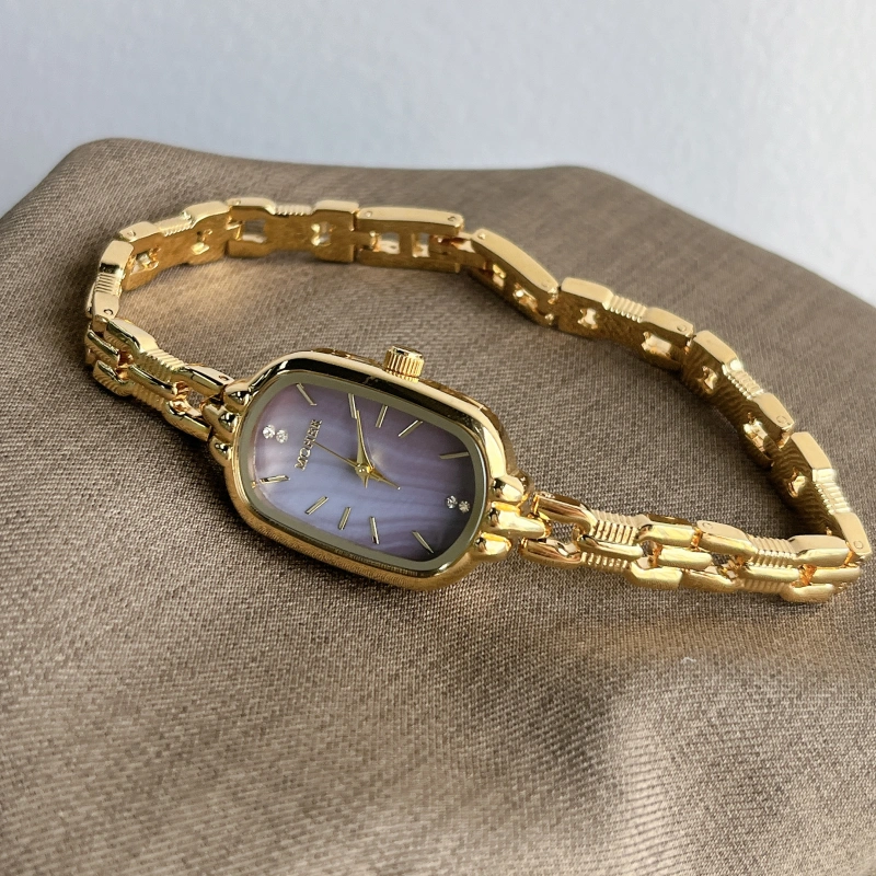 MoHer Watch Purple Mother of Pearl Dial Gold Oval Bracelet Watch for Women