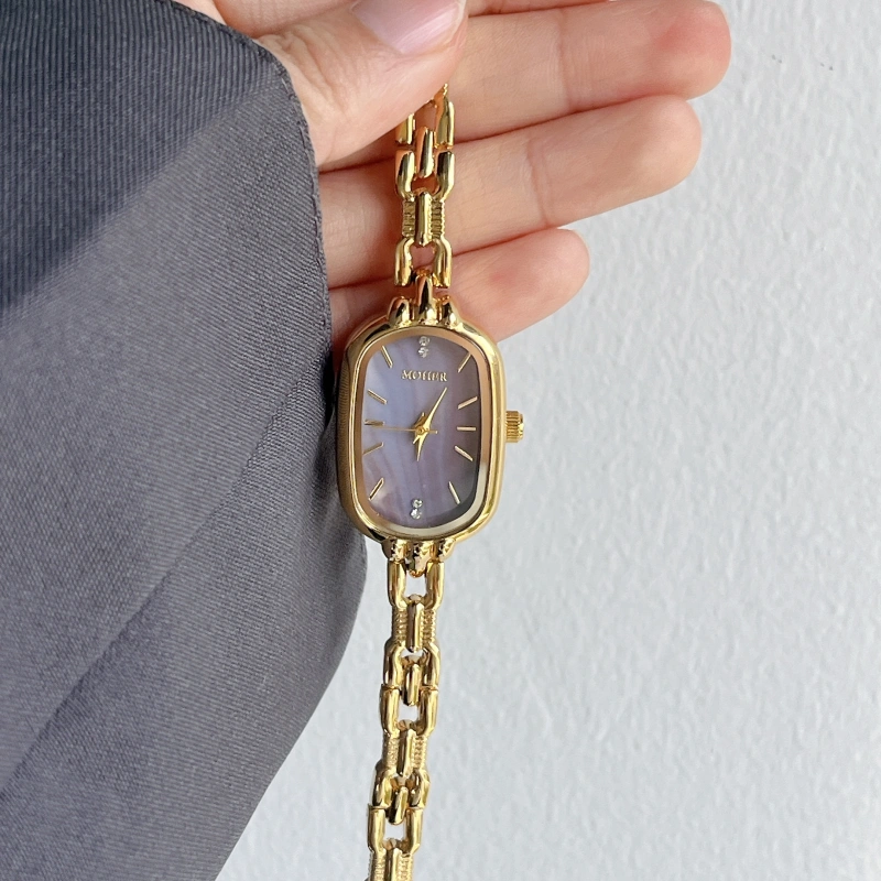 MoHer Watch Purple Mother of Pearl Dial Gold Oval Bracelet Watch for Women