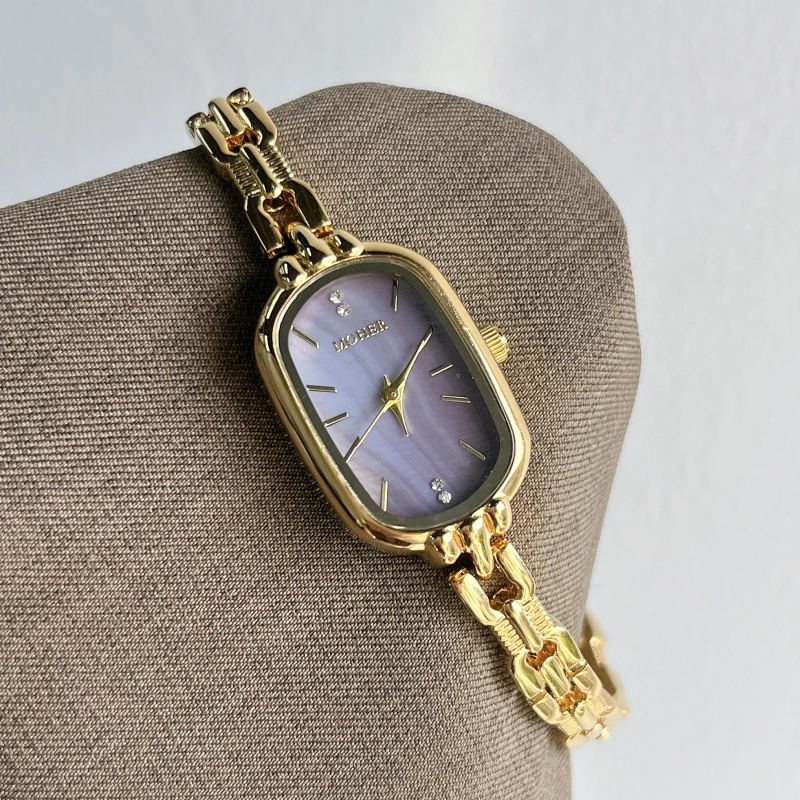 MoHer Watch Purple Mother of Pearl Dial Gold Oval Bracelet Watch for Women