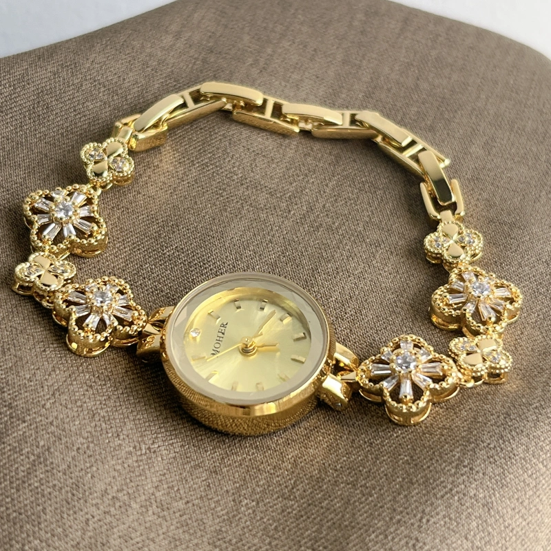 MoHer Watch Gold Clover Crystal Bracelet Watch for Women