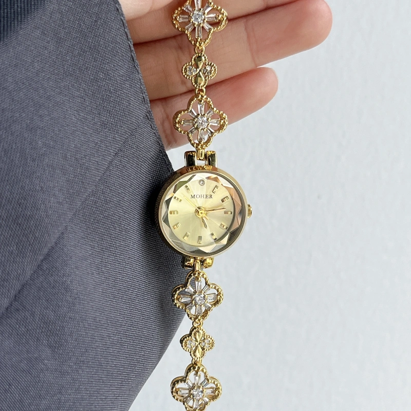 MoHer Watch Gold Clover Crystal Bracelet Watch for Women