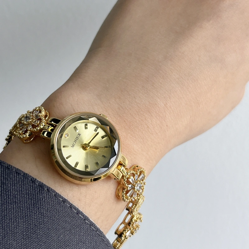 MoHer Watch Gold Clover Crystal Bracelet Watch for Women