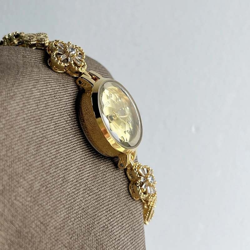 MoHer Watch Gold Clover Crystal Bracelet Watch for Women