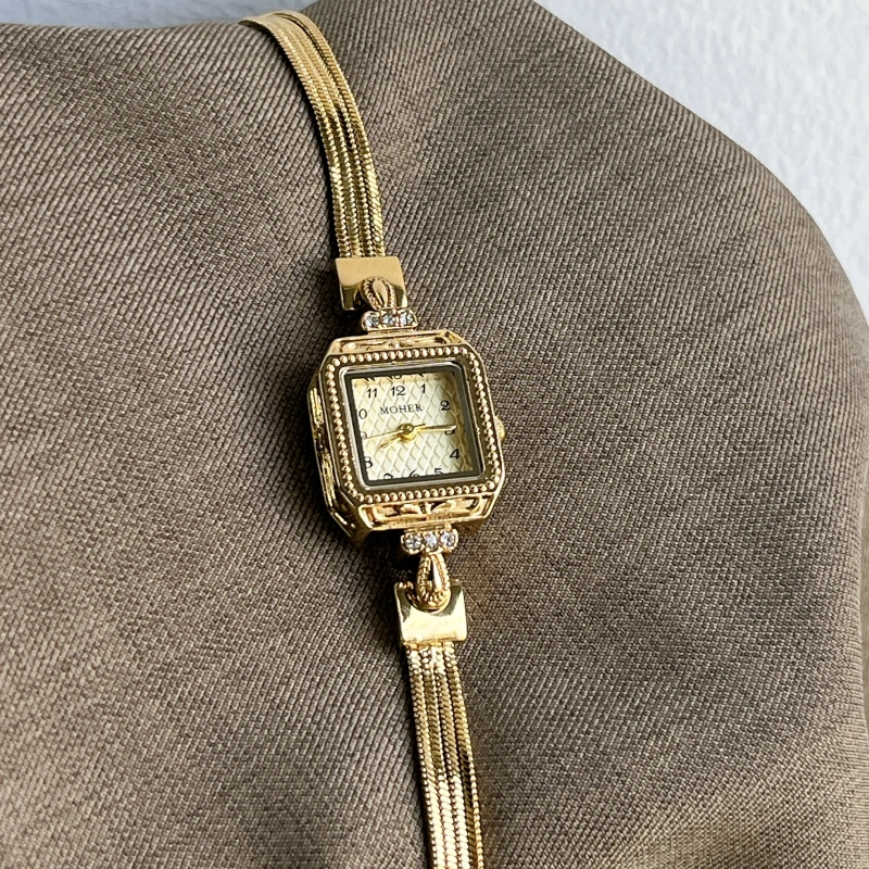 MoHer Watch Gold Square Small Face Slim Chain Bracelet Watch for Women